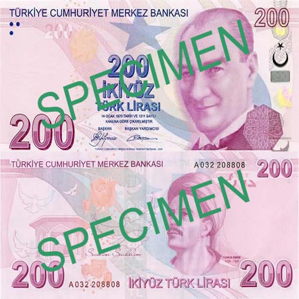 Hình ảnh tiền Thổ Nhĩ Kỳ 200l
