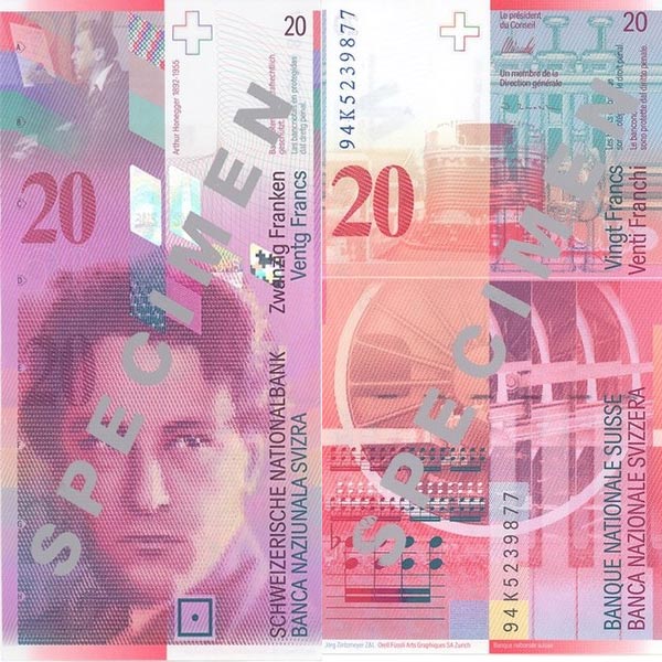 Hình ảnh tiền Thụy Sĩ 20f