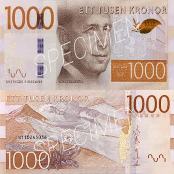 Hình ảnh tiền giấy Thụy Điển 1000k