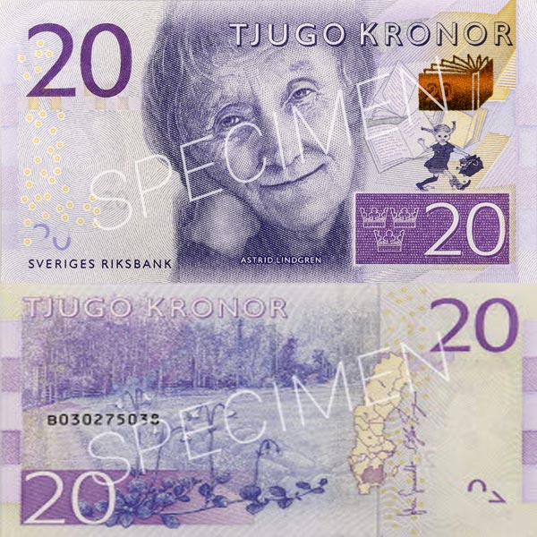 Hình ảnh tiền giấy Thụy Điển 20k