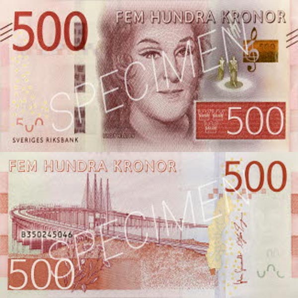 Hình ảnh tiền giấy Thụy Điển 500k